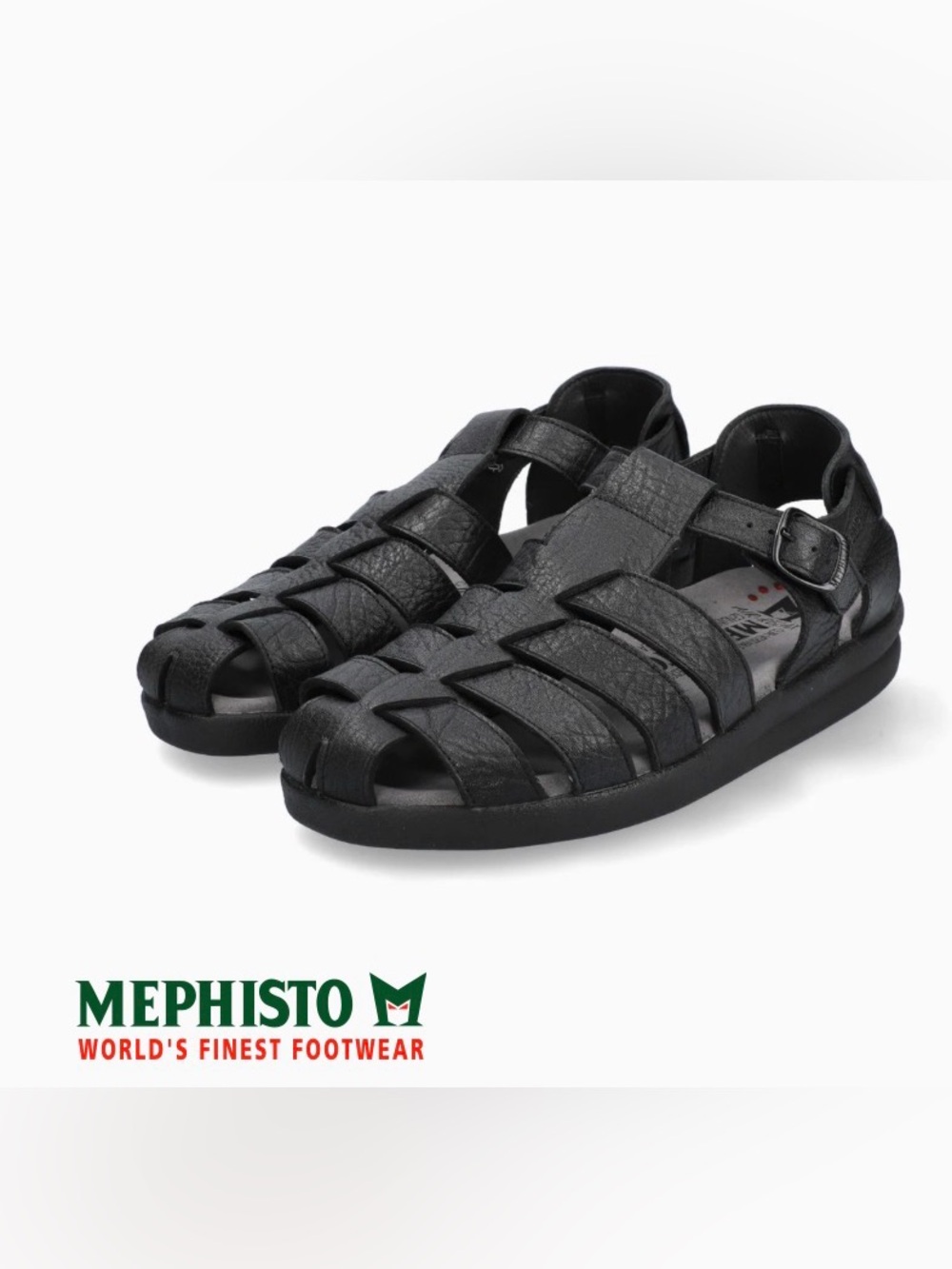 Mephisto Men’s Black Woven Leather Fisherman Sandals